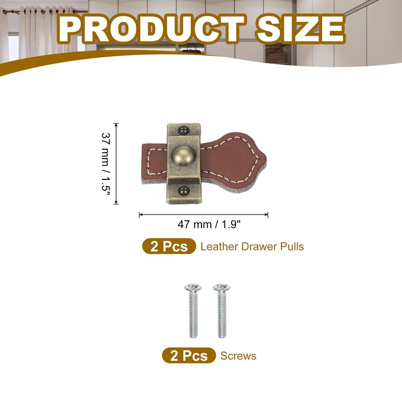 PATIKIL 2" Leather Drawer Pulls with Iron Sheet, 2 Pcs