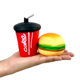 lulucross 2-Pcs Food Squishies Toys - Realistic Burger & Cola Sensory Stress Relief Squeeze Toys for Kids & Adults - Birthday Gift & Collectible