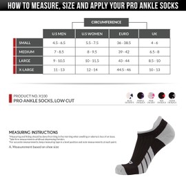 CSX Ankle Socks, Arch Support Compression, Men and Women Low Cut Fit, Black on White, Small