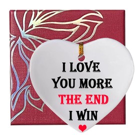 MeiFuJuW Couple Gifts for Him,Her,I Love You More The End Win Heart-Shaped Ceramic Ornament,Romantic Gifts for Husband Wife Girlfriend Boyfriend Just Married Couple Birthday Valentines Christmas