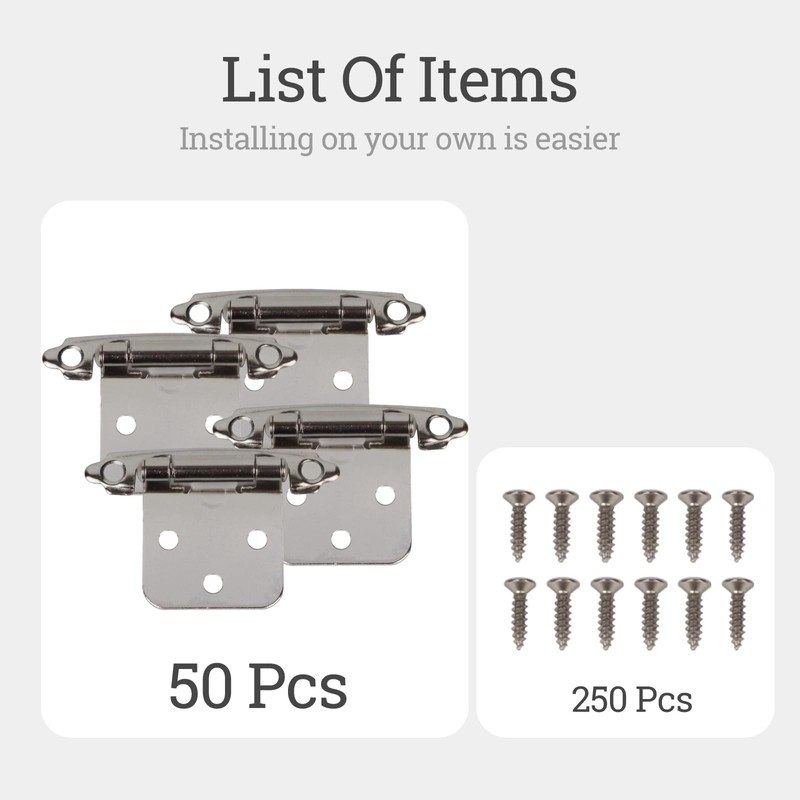 Greoil 50-Pack Cabinet Hinges, 1/2 Inch Overlay, Satin Nickel Semi-Concealed,