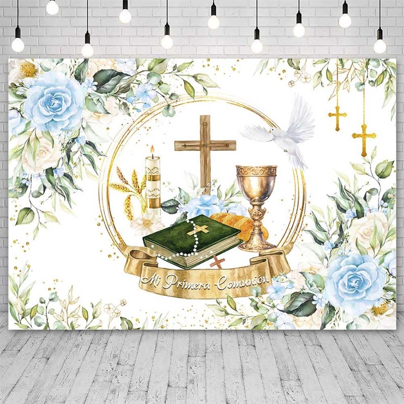 AIBIIN 7x5ft Mi Primera Comunión Backdrop Baptism Backdrop Decorations First