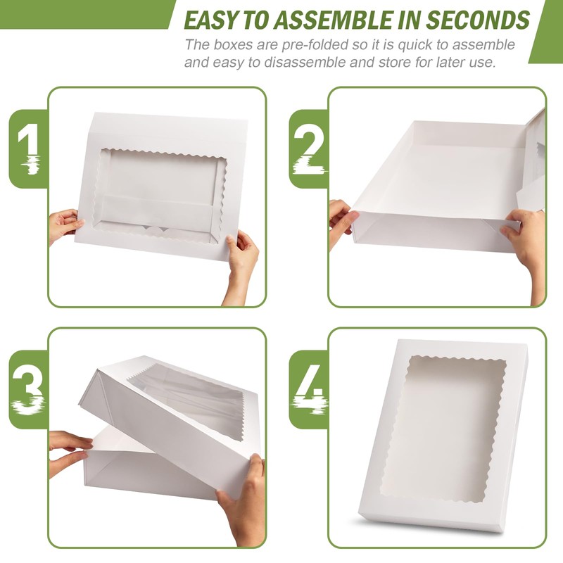 Rarapop 25 Pack Large Cookie Boxes with Window, 16x11x2.5 Inches