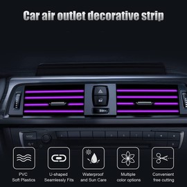 VICDUEKG 10 Stück Auto Lüftungsschlitz Dekoration, 20cm Auto Styling Zierleisten DIY Lüftungsgitter Innenausstattung Streifen, Auto Zubehör Innenraum für die Meisten Lüftungsschlitze (Violett)
