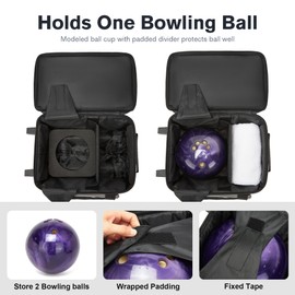 JMIANeodark 2 Ball Bowling Bags with Wheels, Roller Bowling Bag with Separate Shoe Compartment and Retractable Handle, 1 Ball Bowling Roller Bag + 1 Ball Color Matching Add On Tote（Grey）