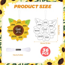 Neptniopllab 36 Set God Says You are Sunflower Craft Kit for Kids VBS Religious DIY Christian Bible Craft Sunflowers Cardboard with Rope Sunday School Craft for Home Decor Classroong Church Activity