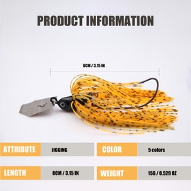 EXAURAFELIS 5pcs Fishing Lures Chatterbaits Fishing Bladed Jig Head Lures Fishing Bait Bass Lure Fishing jig Lures with Skirt Point Hook