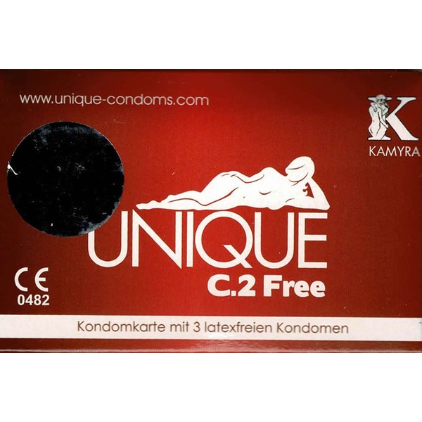 KAMYRA Unique C.2 FREE Condom Card, Red, Latex-Free Condoms with Flat Base without Ring - Can also be used with Oil-containing Lubricants, 1 x Pack of 3