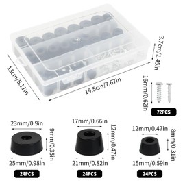 72 Pcs Rubber Feet Bumper, Round Rubber Feets with Screws, Cutting Board Rubber Feet, Cabinet Leg Pads for Furniture Electronics Kitchen Appliances