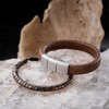 Omky Set Pulseras para Hombre | Pulsera cuero trenzado café