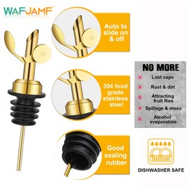 WAFJAMF Weighted Stainless Steel Bottle Pourers, Auto Flip Feature Self Closing Olive Oil Dispenser Spout with 1 Cleaning Brush, Liquor Pour Spouts for Pours Liquid, Olive Oil, Wine(Gold)