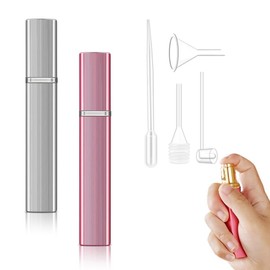 YAFIYGI Travel Perfume Atomizer Refillable Kit Includ 2Pcs Leakproof 12ml Atomizers Spray Bottles and 4Pcs Perfume Refill Tool Compact Portable Fragrance Size for Travel Perfumes Pink and Silver