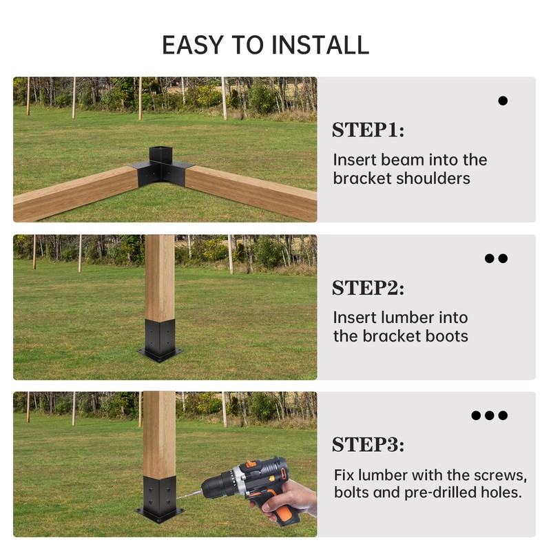 Grehitk Pergola Kit, Pergola Brackets 3-Way Right Angle Corner Bracket