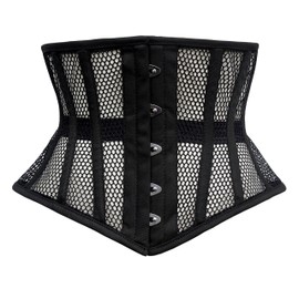 Dewans Corset Waist Training Steel Boned Corset Womens Underbust Waspie Corset Heavy Duty Corset (US, Alpha, 6X-Large, Regular, Regular, Black Mesh)