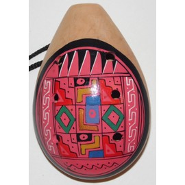 Handmade & Handpainted Ceramic Ocarina w/ necklace chord - Peruvian Geometric design - 3,90 x 2,68 inches