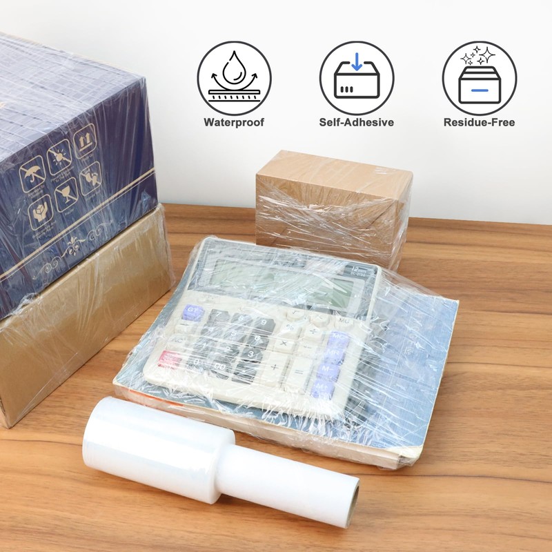 Stretch Film 4" × 500 ft, JUKFITA Shrink Wrap Rolls