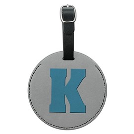 Graphics & More Letter K Initial Baby Boy Block Font Blue Shower Round Leather Luggage Id Tag, Black