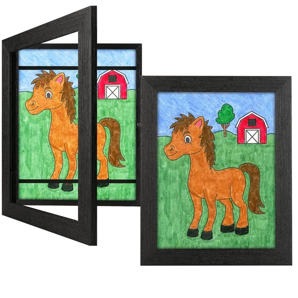 2 Pack 8.5x11 Kids Art Frames Rustic Black, Kids Artwork