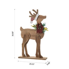 Glitzhome 36" H Lighted Wooden Christmas Chunky Reindeer Porch Sign Standing Deer Porch Decor Rustic Merry Christmas Welcome Sign Holiday Party Outdoor Indoor Xmas Decorations