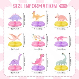 9pcs Pink Dinosaur Honeycomb Centerpieces Dinosaur Birthday Party Table Centerpiece Spring Summer Dino Baby Shower Table Decorations for Kids Baby Girls