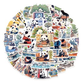 50Pcs Cute Panda Graffiti Stickers, Student Classroom Teacher Prize Stickers Suitable for laptops, Guita, Bottles, Skateboards, suitcases, car Bumpers, Cute Stickers for Children, Girl and Teenagers