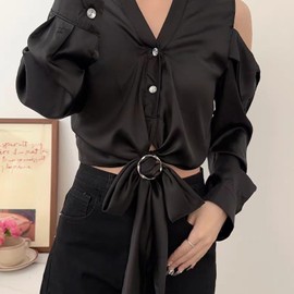 18 Pcs Shirt Ties Clips for Women, T Shirt Tie Or Rings Clips for Women for The Side, Scarf Ring Clip Tightener for Loose Clothes Corner Knotted Button Fashion Metal Round Circle Shirt Clip Buckle