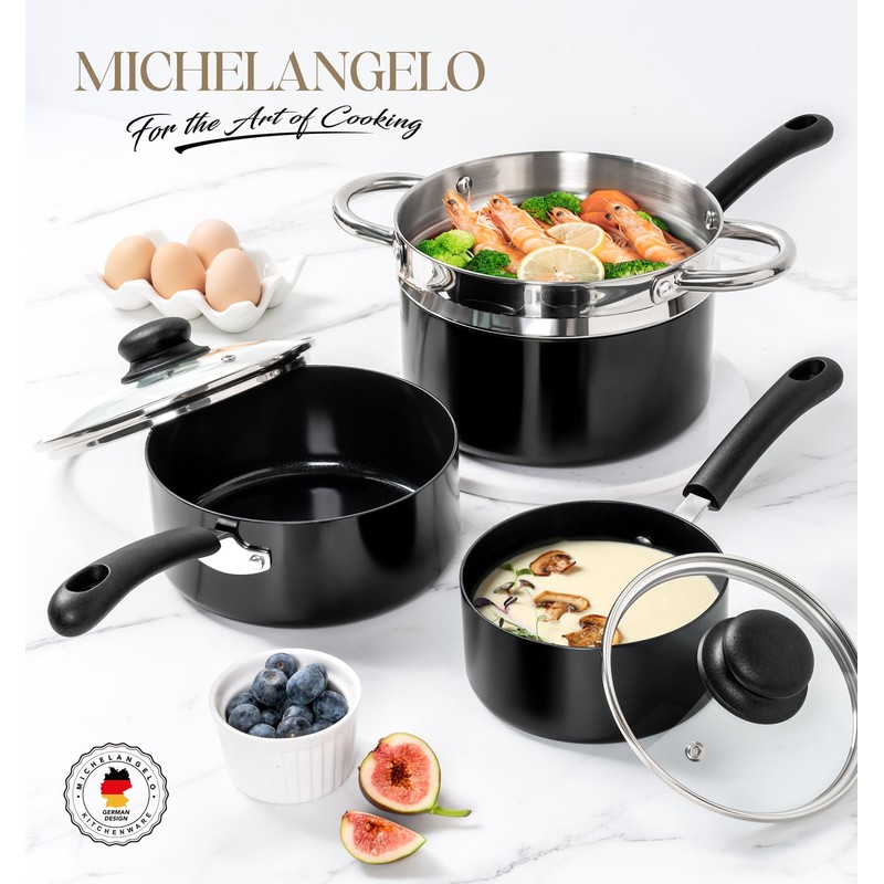 MICHELANGELO Nonstick Saucepan with Lid, Ceramic Sauce Pan Sets with
