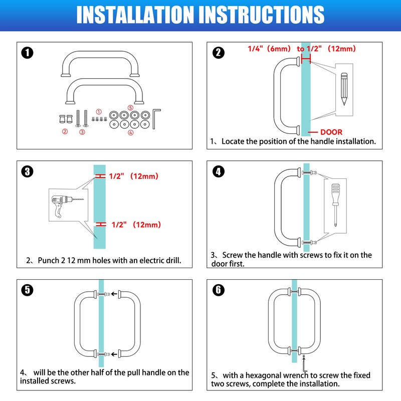 Bathlink 6" Shower Door Handle, Back to Back Tubular Handle