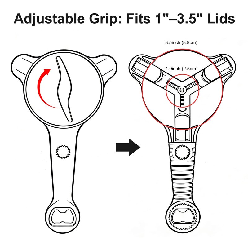 Jar Opener for Seniors, 4-in-1 Adjustable Lid Opener with Non-Slip