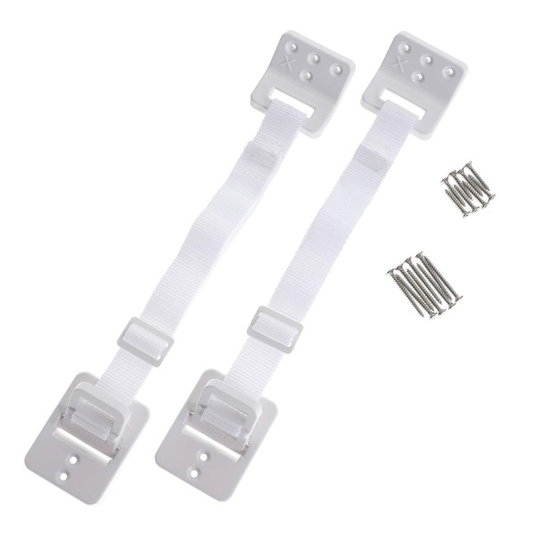 Dreambaby Hinged Anti-Tip Furniture Strap Wall Anchors - 2 Pack - White - Model F1428