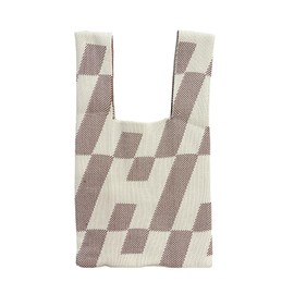 Giselle Women's Knit Tote Bag, Mini Tote, Mini Bag, Marche Back, Small Bag, Handbag, Medium Size: Slash Brown/Slash Brown