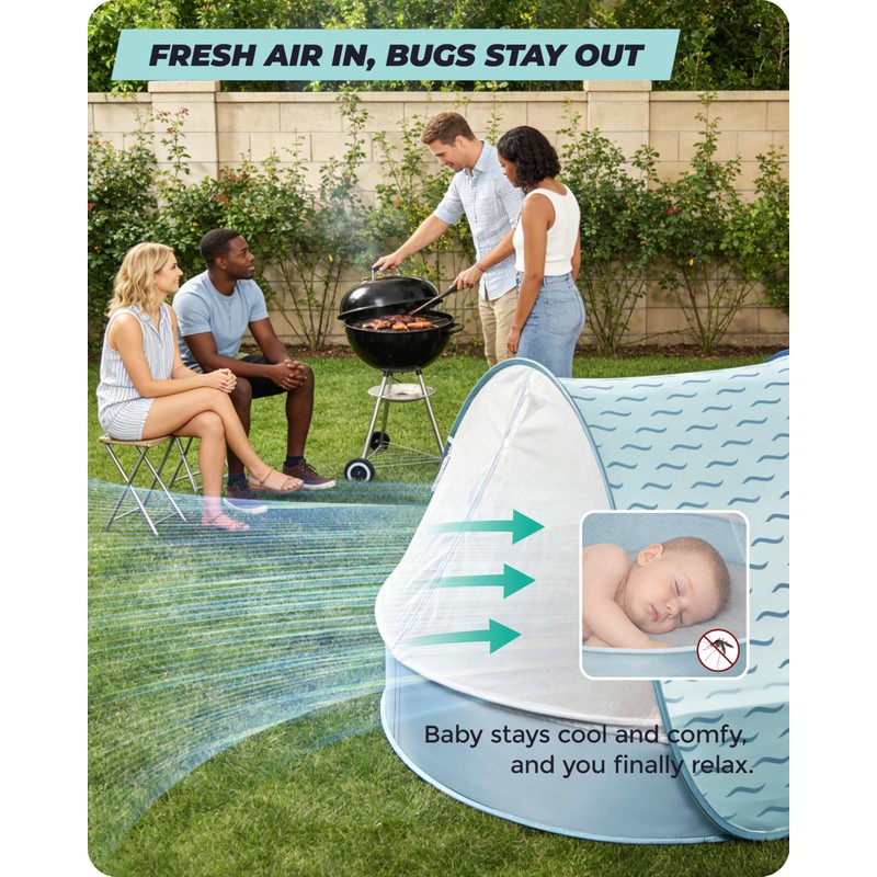 Pop-Up Baby Beach Pool Tent with Mat, Mosquito Net, Detachable