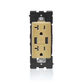 Leviton Renu USB Charger/Tamper-Resistant Duplex Outlet, 20A-125VAC, Warm Caramel, RUAA2-WC