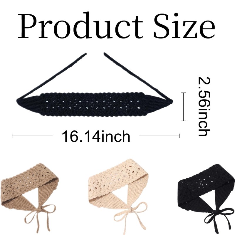 Handmade Crochet Boho Headbands for Women, Adjustable Tie Knit Hippie