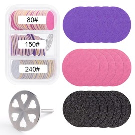 heemeei 72Pcs Sanding Paper Discs with 25mm Heart Style Metal Nail Drill Bit, Replacement Sanding Discs Bits for Nail Drill Foot Files Electric Pedicure Remover Dead Skin Callus (#80#150#240 Grit)