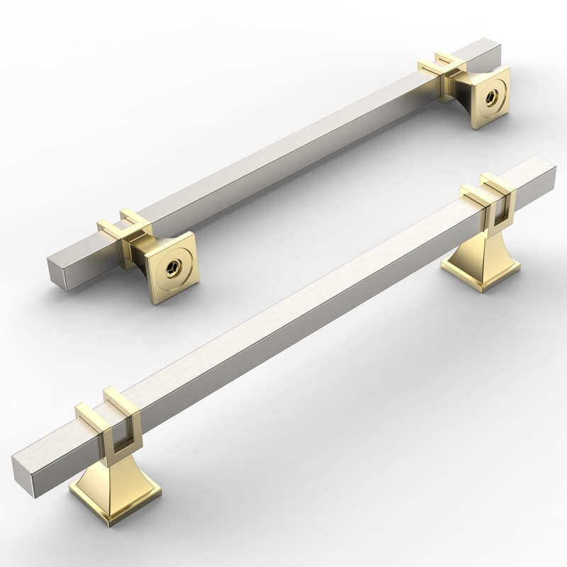 Amerdeco 10 Pack Brushed Satin Nickel and Gold Cabinet Pulls