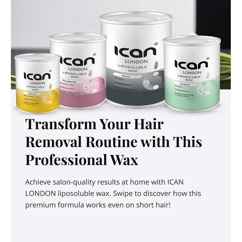 Ican London Liposoluble Hair Removal Strip Wax, Silver, Tin 800ml