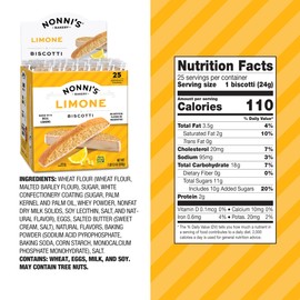 Nonni's Limone Lemon-Iced Biscotti Cookies – Individually Wrapped Italian Tea-Time Snack, Crunchy Twice-Baked, 110 Cal Each, 21.5 oz Carton, 2 Pack