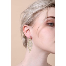 CZ Chandelier Earrings for Women - 14k Gold Plated Marquise Cut Cubic Zirconia Crystal Rhinestone Statement Rhombus Link Drop Dangle Earrings for Wedding Party Prom Bride Bridesmaids