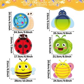 60Pcs Spring Bug Birthday Party Decorations Ladybugs Bee Butterfly Reptile Paper Plates Insect Tableware Dinnerware Set Bug Dessert Plates for Spring Summer Birthday Baby Shower Party Favors Supplies