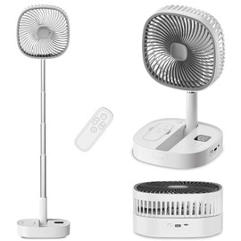 Dhenrio Portable Oscillating Pedestal Fan with Romote, 4 Speed 120° Telescopic Rotation Foldable Standing Collapsible Fans, 7200Mah Rechargeable, Quiet Timer DeskFan for Travel Outdoor Home, Gray