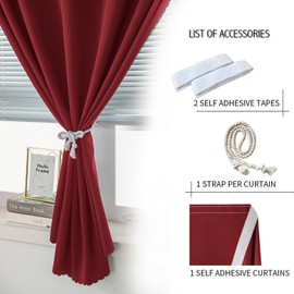 Sovtfides Cortinas Autoadhesivas, Cortinas Adheribles Persianas Opacas Cubiertas de Ventana Cortinas para Sala de Estar Sin Perforación, 47" An X 84" L, Burdeos, 1 Panel