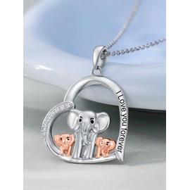 Seiyang Elephant Necklace 925 Sterling Silver Mum Elephant Necklace with 2 Elephant Boys Heart Elephant Jewellery for Women and Mothers, Base