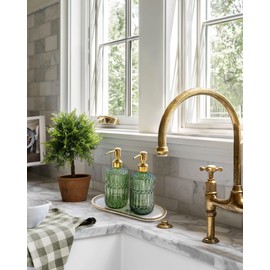JASAI JASAI 18Oz Green Glass Soap Dispenser with Gold Rust Proof Pump, Refillable Kitchen soap Dispenser for Dish Soap, Soap Dispenser Bathroom for Hand soap, Lotion, Body Wash.