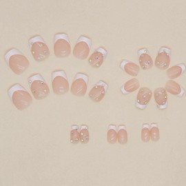 POKENGDA Medium Press on Nails Design,Nail glue included,Sqaure Acrylic Bling Fake Nails,Reusable Butterfly Acrylic Daily False Nail Kits for Women