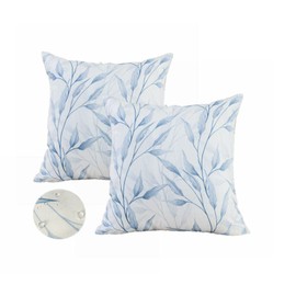 Labilin Cushion Covers Outdoor Waterproof Farmhouse Decorative Throw Pillow Covers for Patio Garden Balcony Camping, 18x18 Inch Blue Leaf Print Couch Pillows, Set of 2
