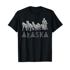 Alaska Sled Dogs Mushing Team Snow Sledding Mountain Scene T-Shirt