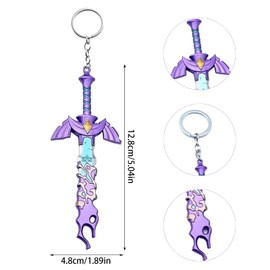 EnixwH Zelda Tears of Kingdom Key Ring, Decayed Master Sword Keyring, Zelda Master Sword Keychain, Zelda Anime Key Ring for Children Fans Gift, purple