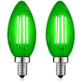 LUXRITE E12 LED Filament Green Light Bulb, 4.5W (40W Equivalent), Colored Glass Candelabra Bulb, UL Listed, E12 Base, Indoor Outdoor, Porch, Decoration, Party, Holiday, Event, Home Lighting (2 Pack)