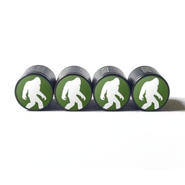 Bigfoot Sasquatch Walking (Olive Background) Tire Valve Stem Caps - Set of Four - Fits on All Vehicles